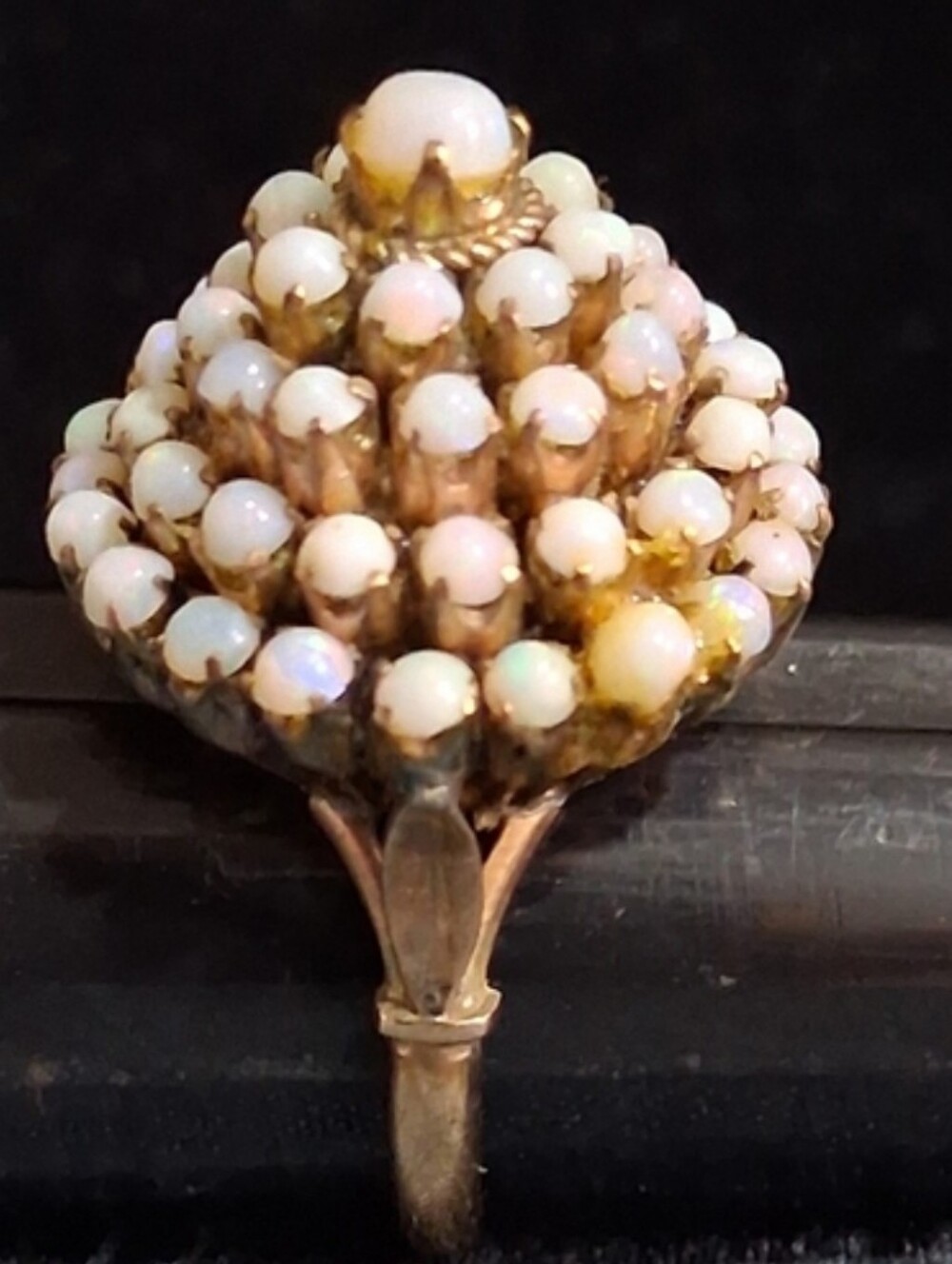 Vintage 14K Gold Opal Cluster Dome Ring - Mid-Century Thai Princess Style